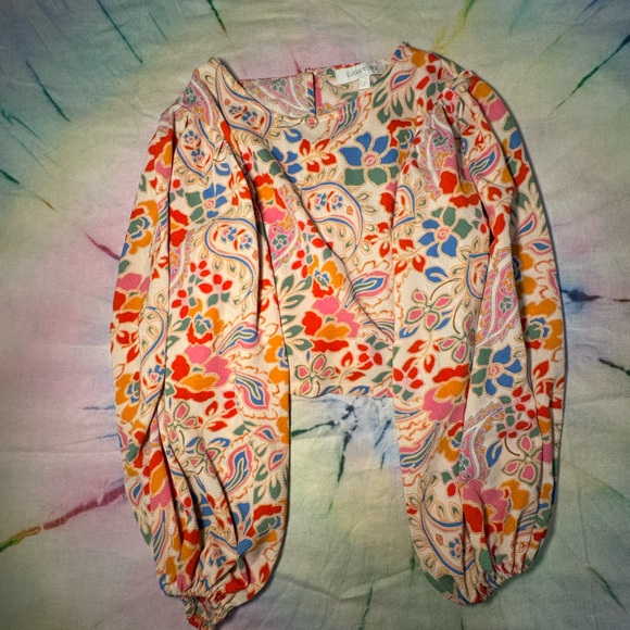 Sugarlips Paisley Balloon Sleeve Coachella Vacation Blouse - Picture 5 of 8